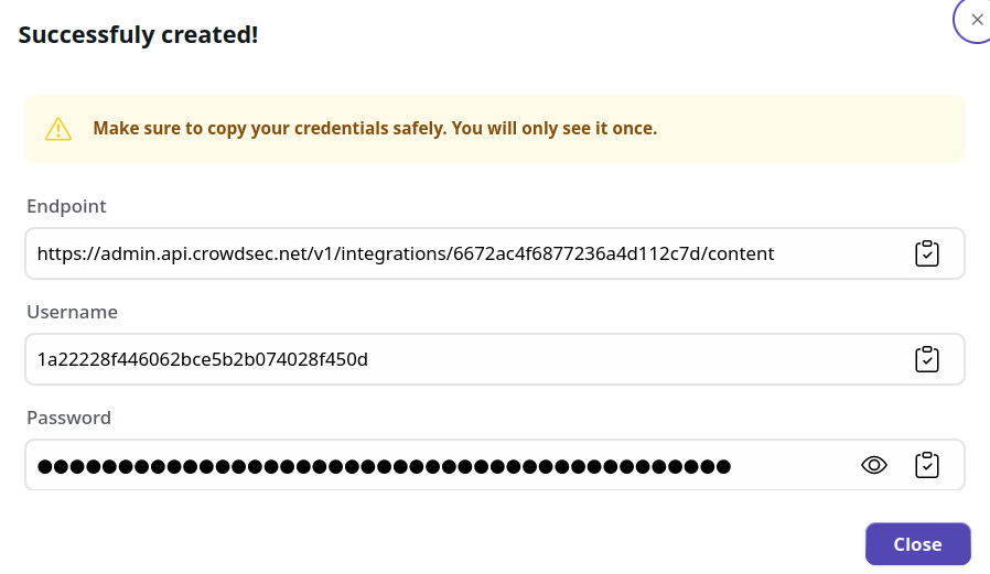 OPNsense Integration Credentials Screen